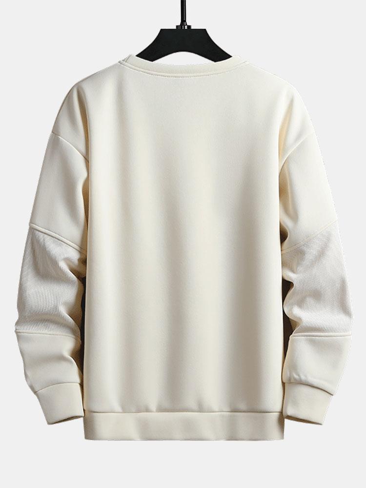 Herr Strukturerad Patchwork Crew Neck Sweatshirt - Avslappnad Passform