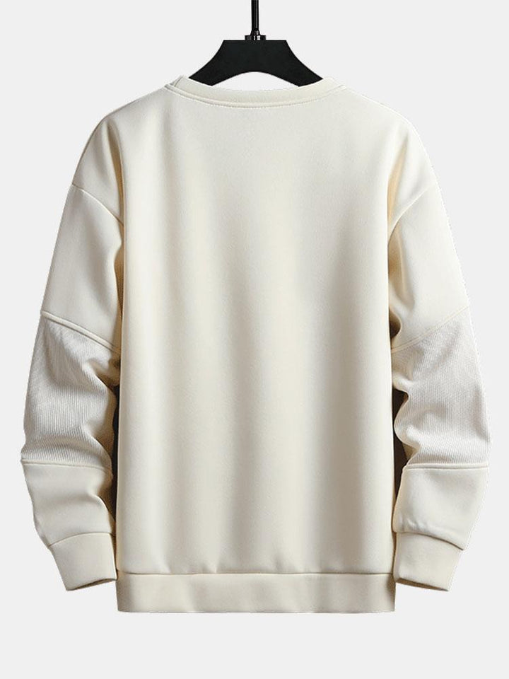 Herr Strukturerad Patchwork Crew Neck Sweatshirt - Avslappnad Passform