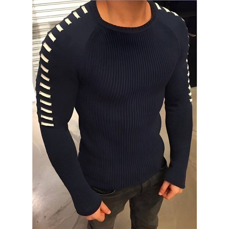 Herr Strukturerad Stickad Tröja - Slim Fit Urban - Blå