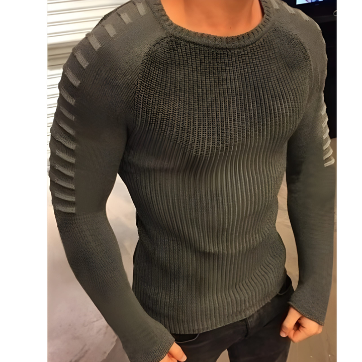 Herr Strukturerad Stickad Tröja - Slim Fit Urban - Grön
