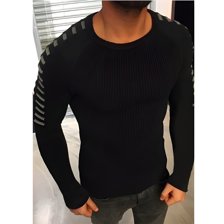 Herr Strukturerad Stickad Tröja - Slim Fit Urban - Svart