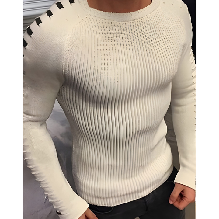 Herr Strukturerad Stickad Tröja - Slim Fit Urban - Vit