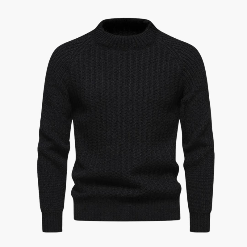 Herr Strukturmönstrad Rundhalströja - Modern Look - Svart
