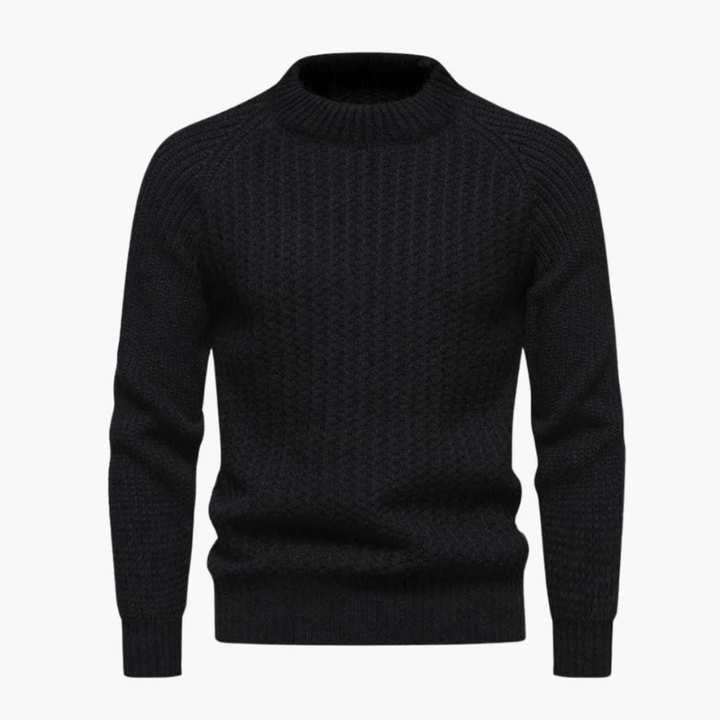 Herr Strukturmönstrad Rundhalströja - Modern Look - Svart