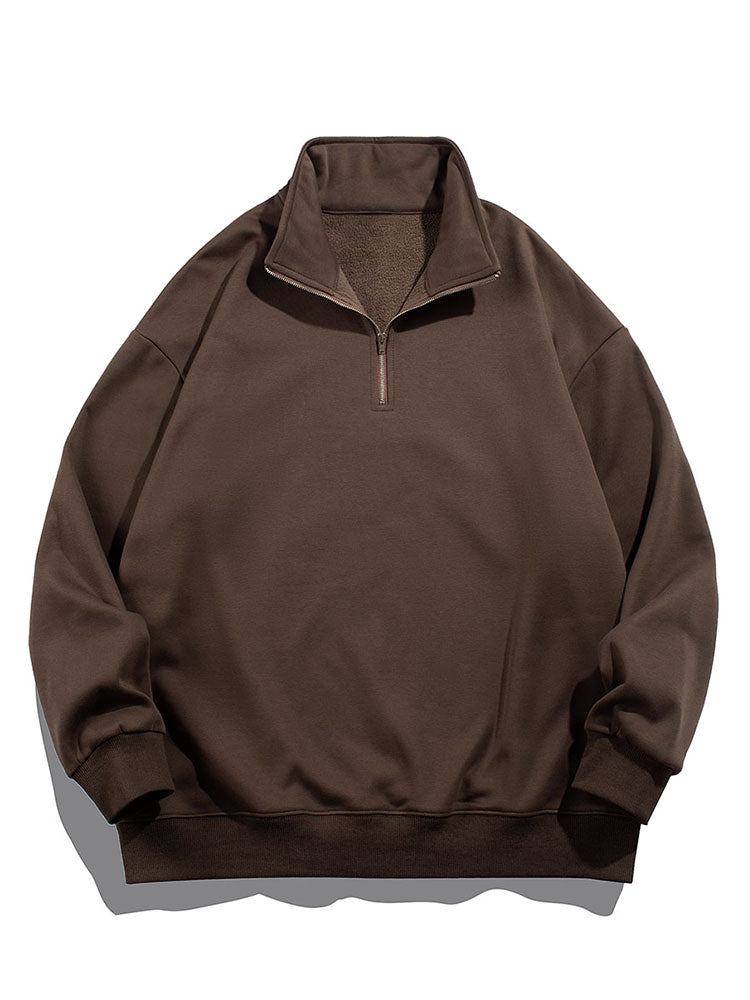 Herr Teddy Fleece Halvzip Sweatshirt in mörkbrun, Mysig Höst- och Vinterkollektio