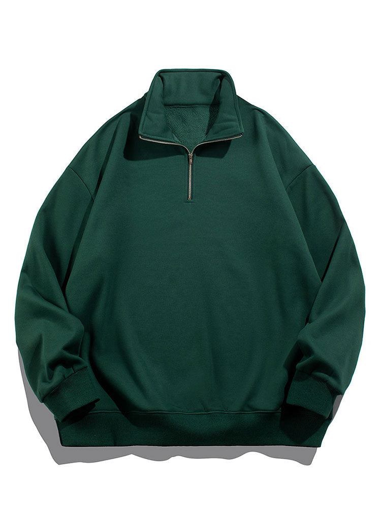 Herr Teddy Fleece Halvzip Sweatshirt in mörkgrön, Mysig Höst- och Vinterkollektio