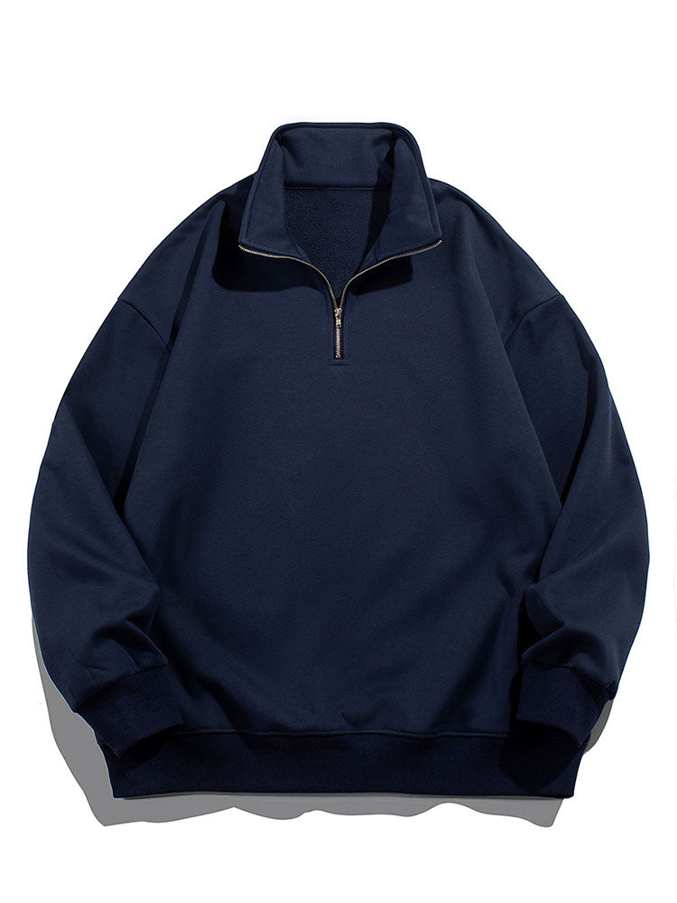 Herr Teddy Fleece Halvzip Sweatshirt in marinblå, Mysig Höst- och Vinterkollektio