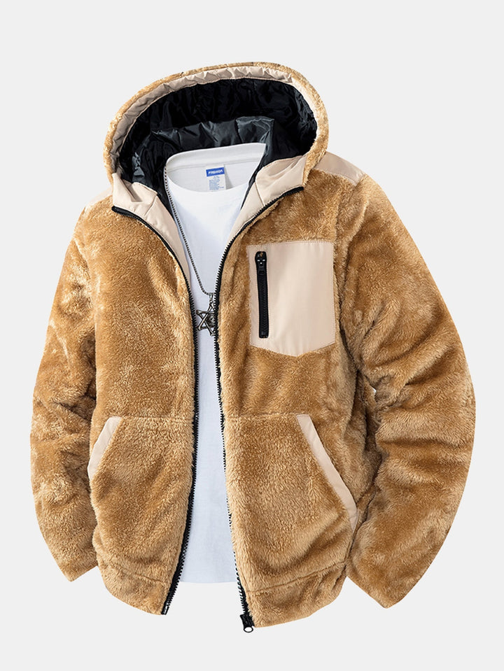 Herr Teddy Fleece Hoodie Jacka in ljusbrun, Mysig Varm Casual