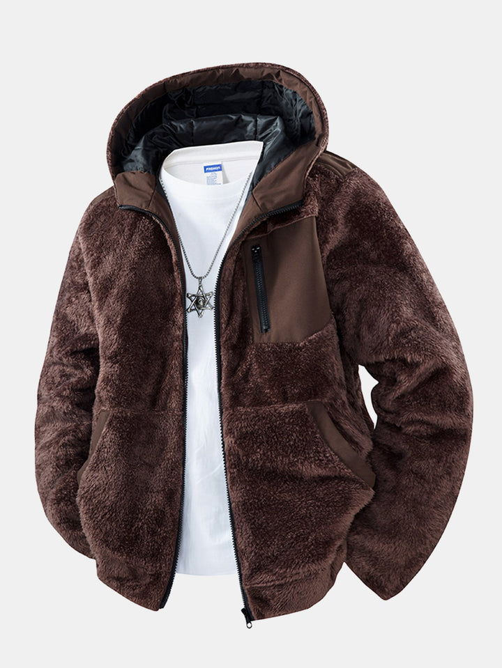 Herr Teddy Fleece Hoodie Jacka in mörkbrun, Mysig Varm Casual