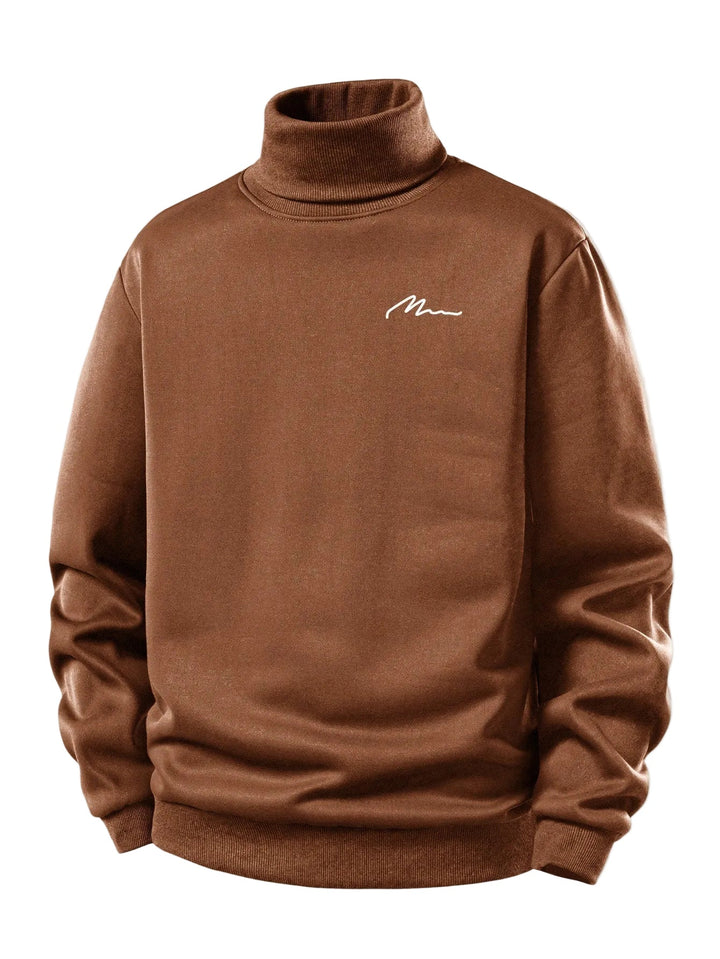Herr Teddy Fleece Rullkrage Sweatshirt in brun, Varm Casual Pullover