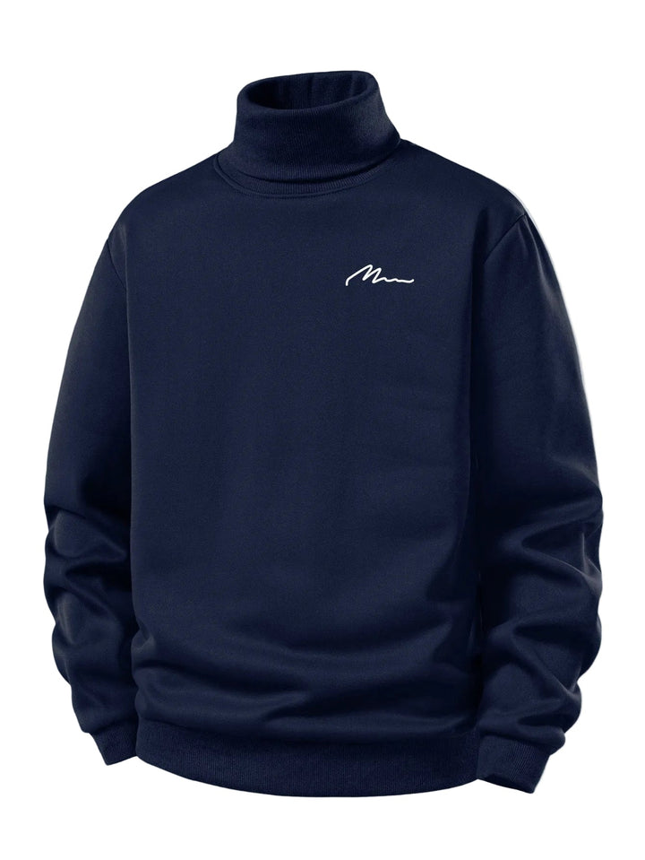 Herr Teddy Fleece Rullkrage Sweatshirt in marinblå, Varm Casual Pullover