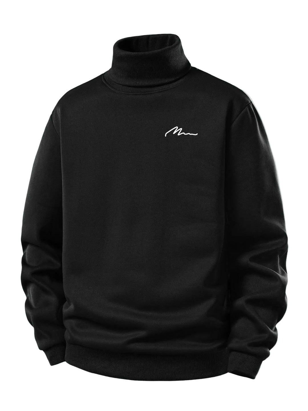 Herr Teddy Fleece Rullkrage Sweatshirt in svart, Varm Casual Pullover
