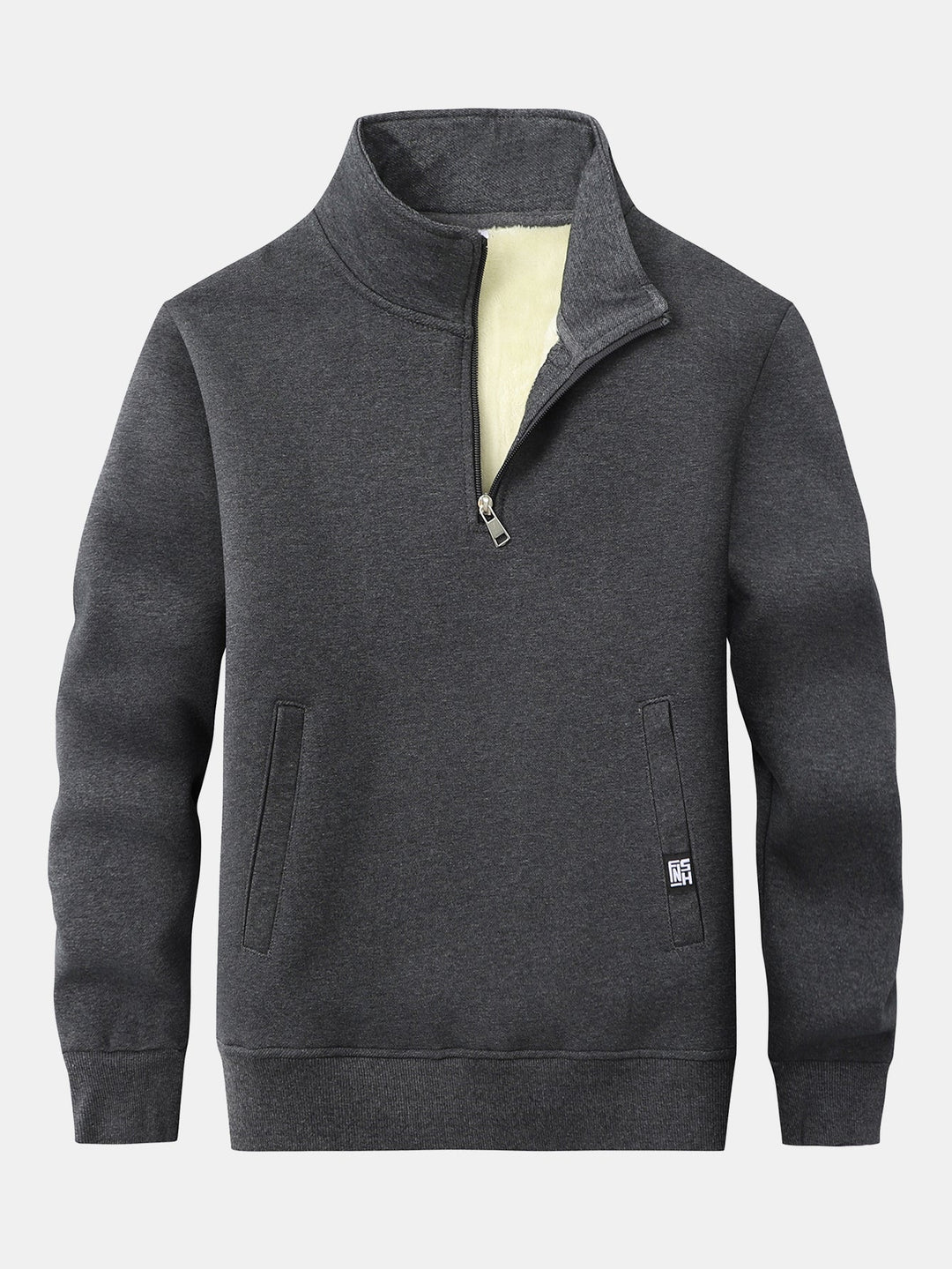 Herr Teddy Fleece Sweatshirt med Dragkedja – Varm Bomullsblandning - Mörkgrå