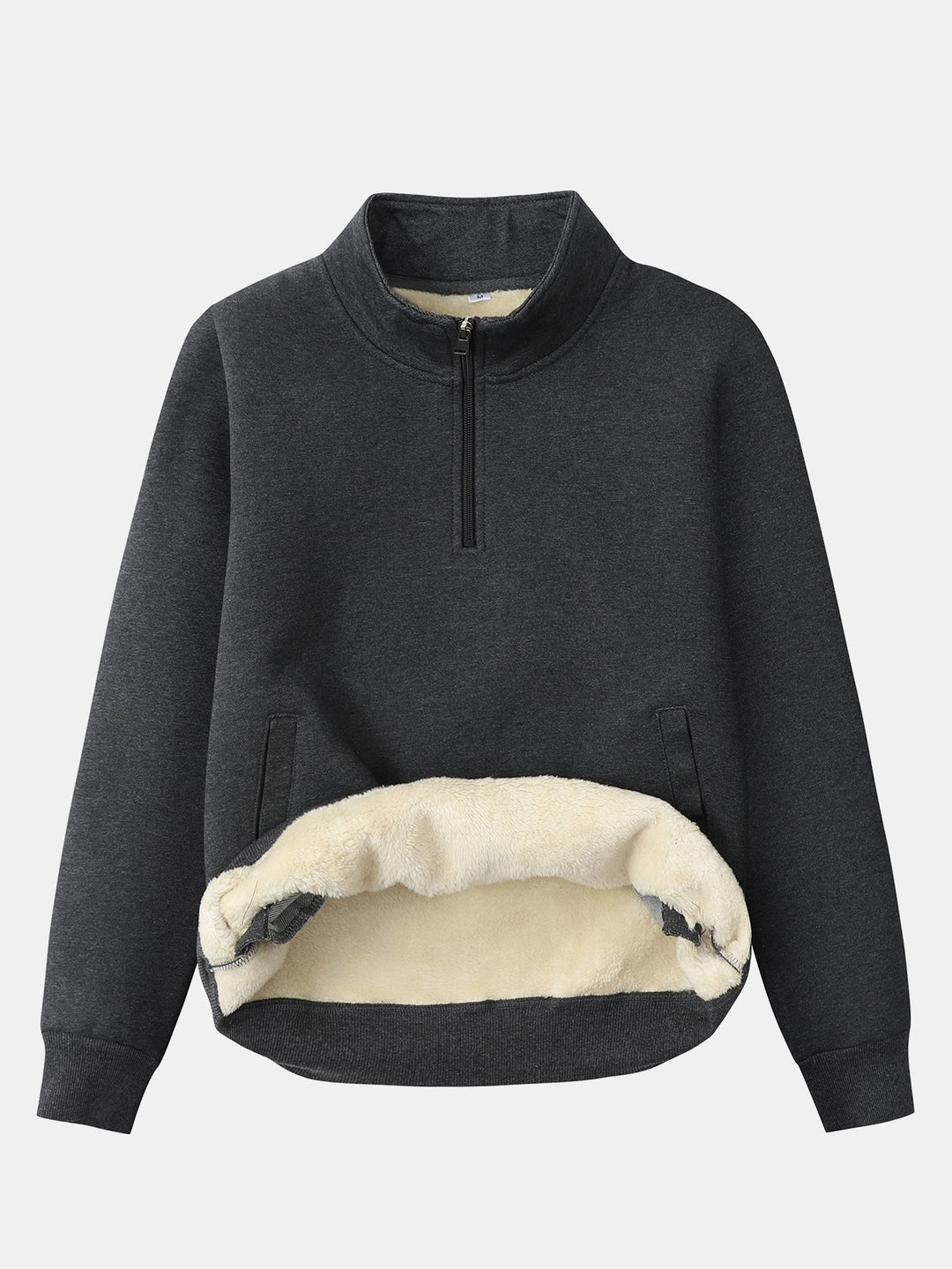 Herr Teddy Fleece Sweatshirt med Dragkedja – Varm Bomullsblandning