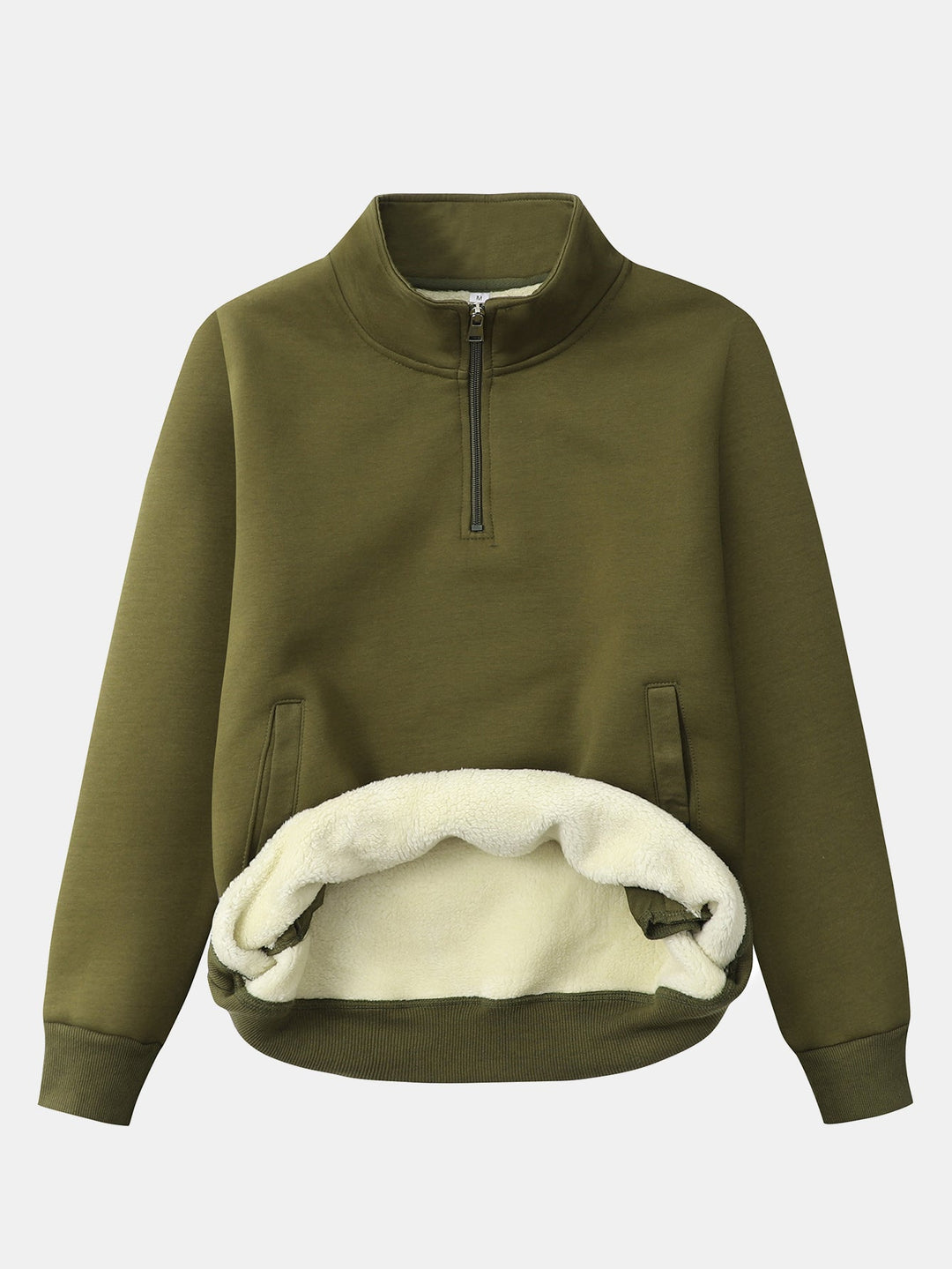 Herr Teddy Fleece Sweatshirt med Dragkedja – Varm Bomullsblandning