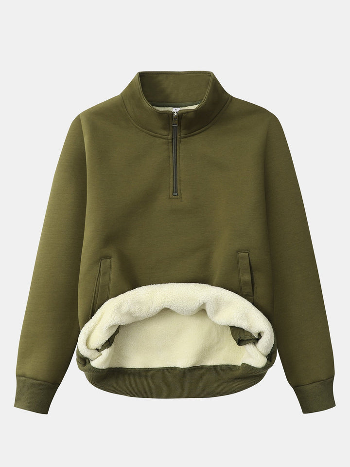 Herr Teddy Fleece Sweatshirt med Dragkedja – Varm Bomullsblandning