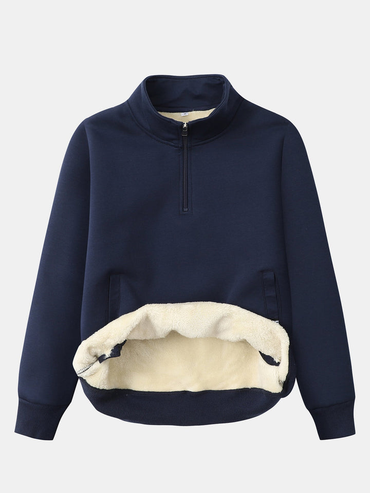 Herr Teddy Fleece Sweatshirt med Dragkedja – Varm Bomullsblandning