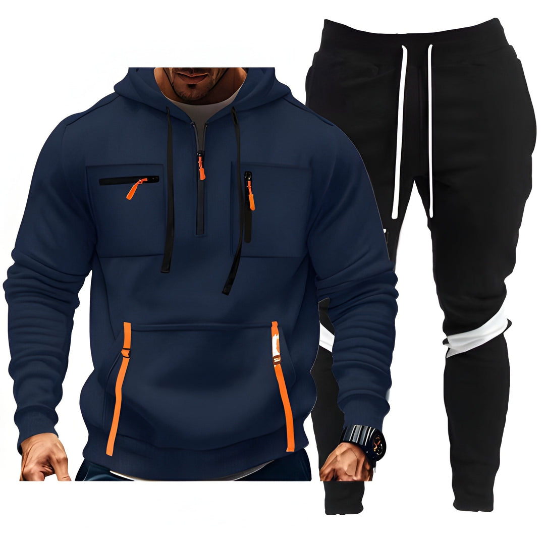 Herr Träningsoverall - Hoodie &amp; Joggingbyxor Svart - Blå