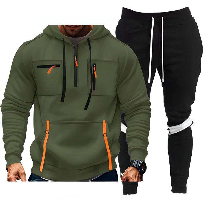 Herr Träningsoverall - Hoodie &amp; Joggingbyxor Svart - Grön