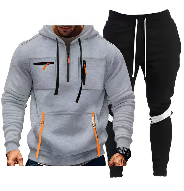 Herr Träningsoverall - Hoodie &amp; Joggingbyxor Svart - Grå