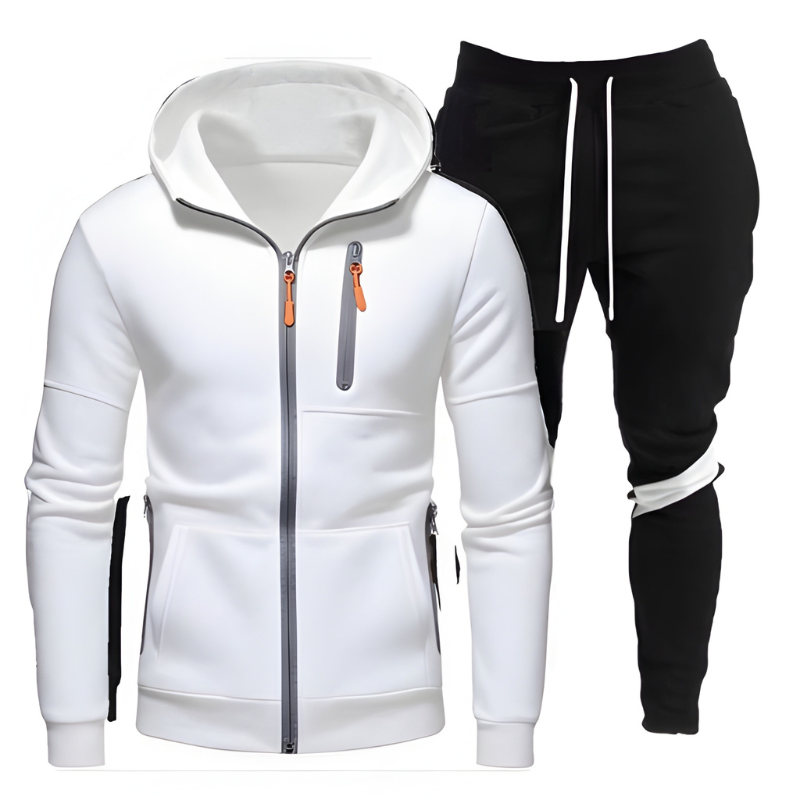 Herr Träningsset Hoodie &amp; Joggingbyxor - Sportiv &amp; Bekväm - Vit
