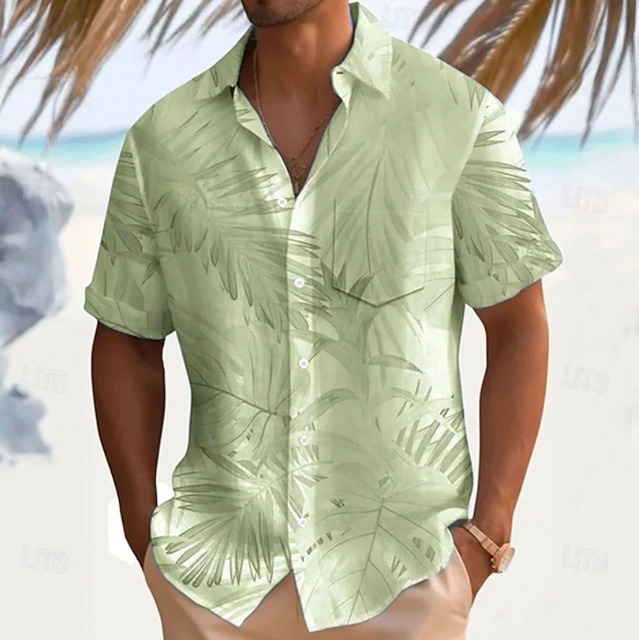 Herr Tropical Print Kortärmad Skjorta in grön, Klassisk Sommarstil