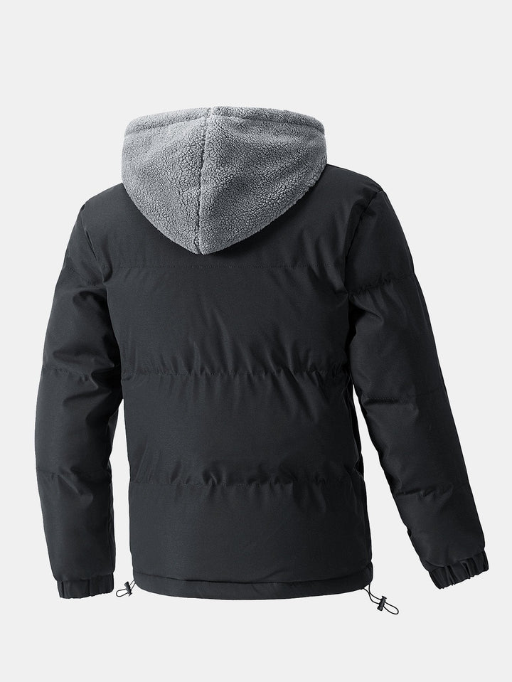 Herr Vadderad Pufferjacka med Huva – Teddy Fleece Fodrad Vinterkappa