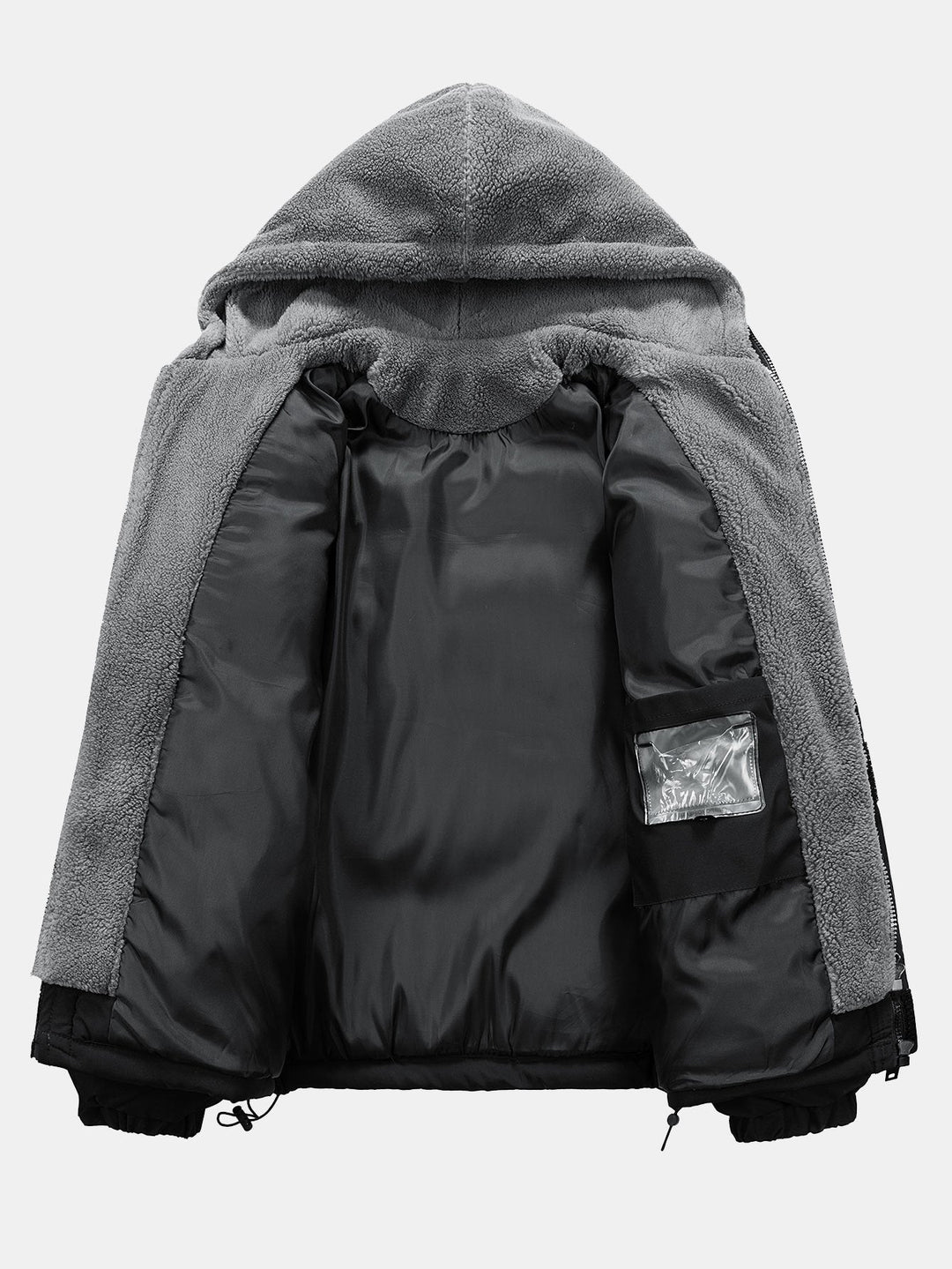 Herr Vadderad Pufferjacka med Huva – Teddy Fleece Fodrad Vinterkappa