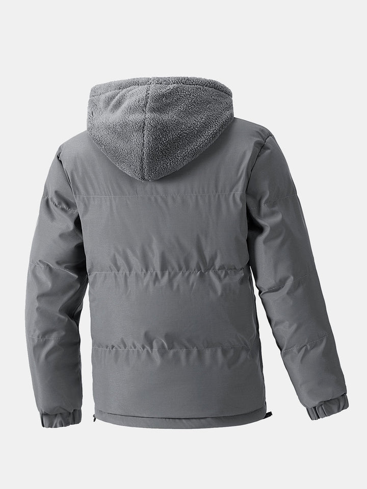 Herr Vadderad Pufferjacka med Huva – Teddy Fleece Fodrad Vinterkappa