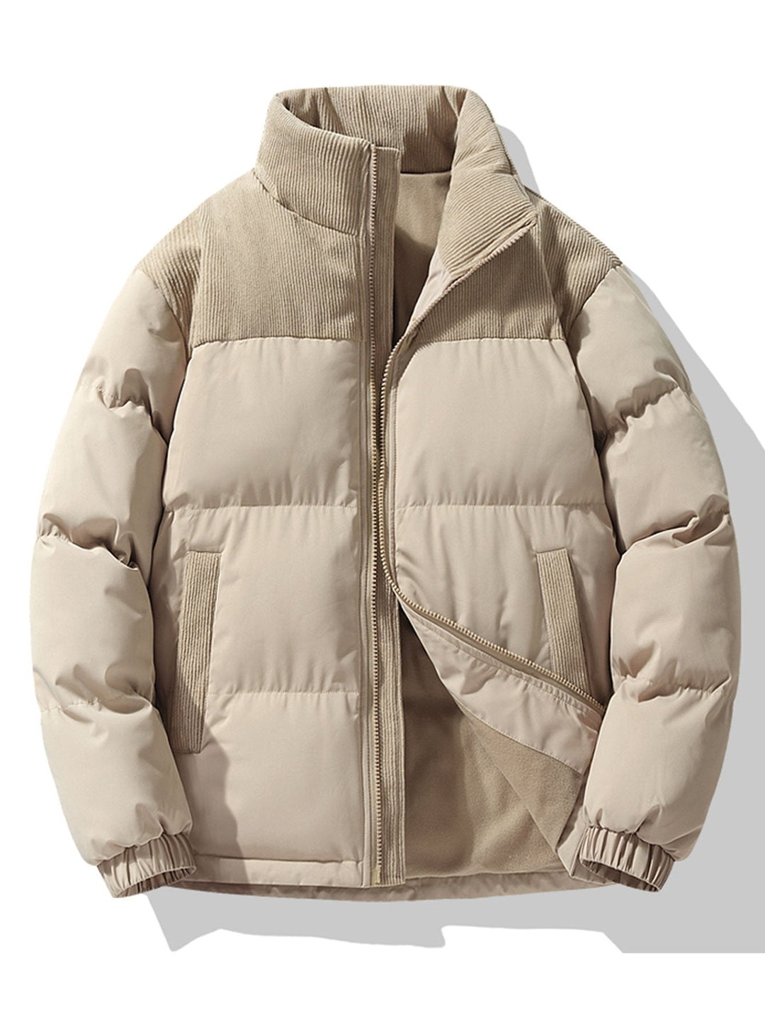 Herr Vadderad Vinterjacka med Manchestertyg – Casual Passform - Beige