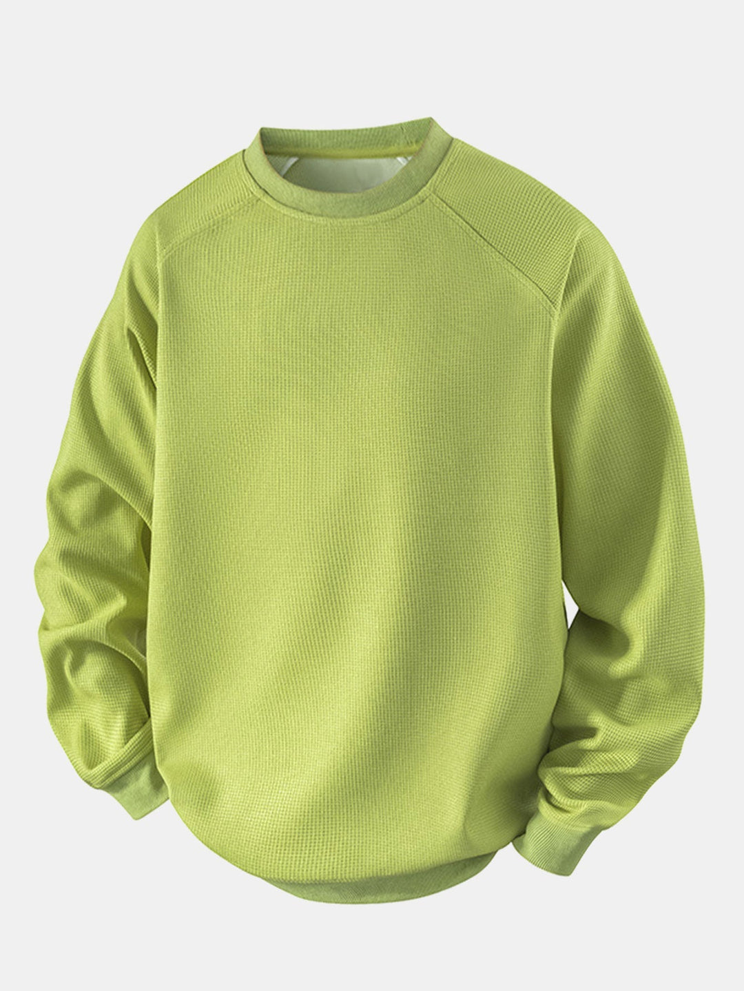Herr Vaffeltexterad Crew Neck Sweatshirt in ljusgrön, Relaxad Passform