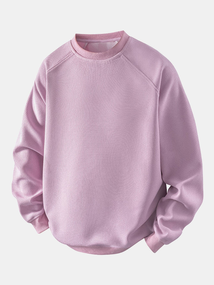 Herr Vaffeltexterad Crew Neck Sweatshirt in ljusrosa, Relaxad Passform