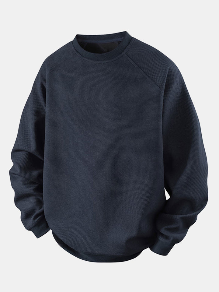 Herr Vaffeltexterad Crew Neck Sweatshirt in marinblå, Relaxad Passform
