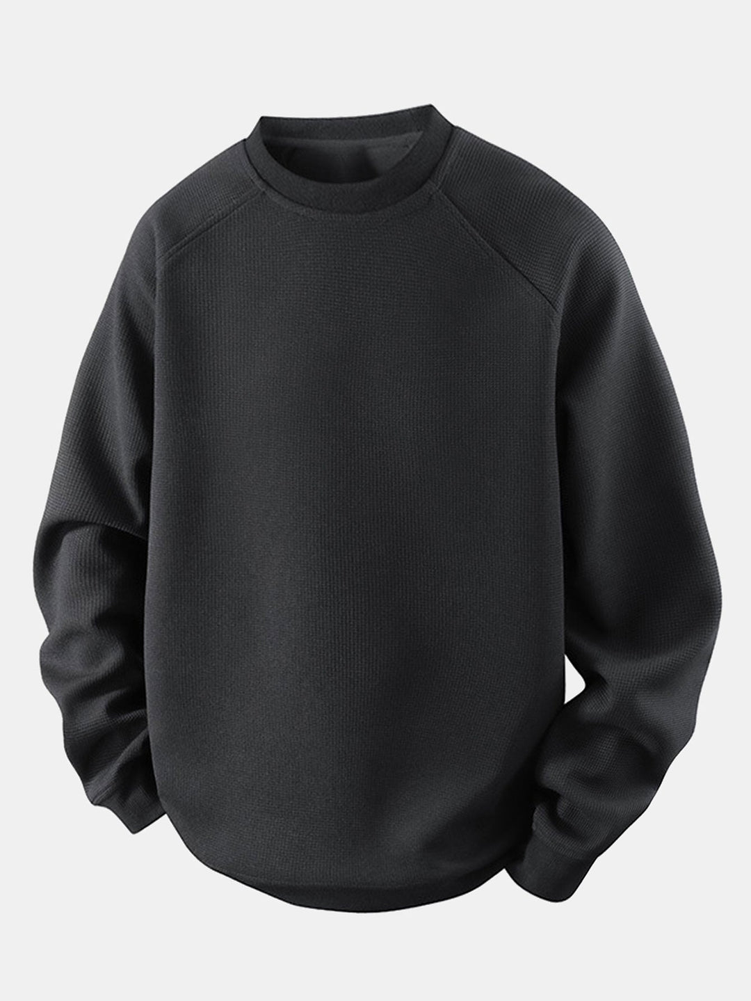 Herr Vaffeltexterad Crew Neck Sweatshirt in svart, Relaxad Passform