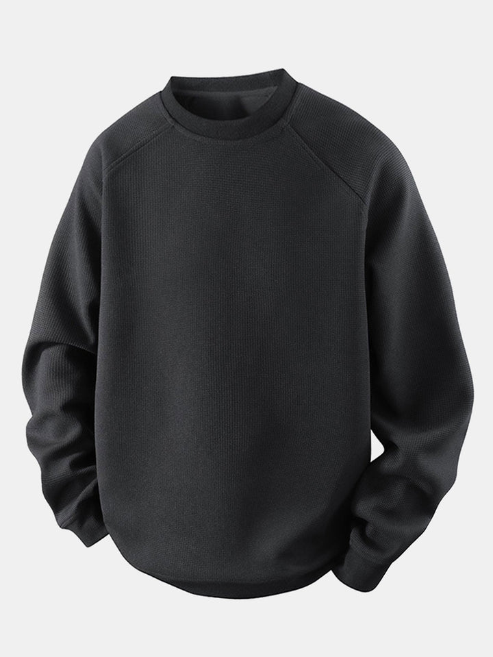 Herr Vaffeltexterad Crew Neck Sweatshirt in svart, Relaxad Passform