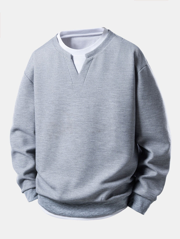 Herr Vaffeltexturerad Sweatshirt – Avslappnad Passform - Grå
