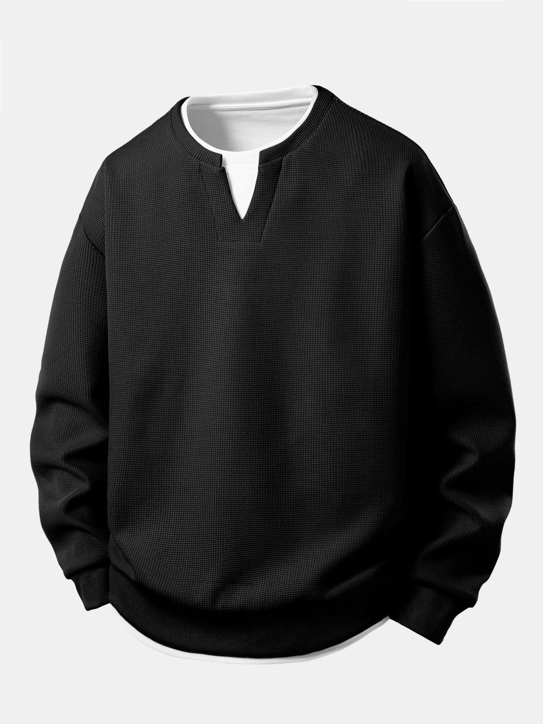 Herr Vaffeltexturerad Sweatshirt – Avslappnad Passform - Svart