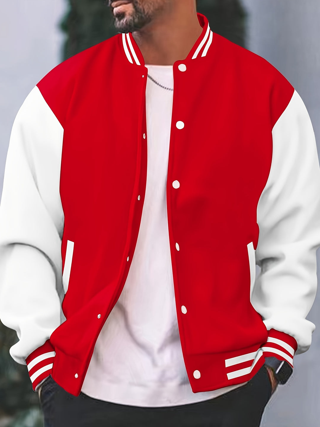 Herr Varsity Jacka - College Stil Regular Fit - Röd