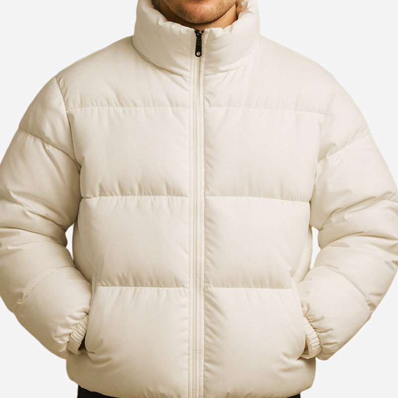Herr Vatterad Vinterjacka - Varm Puffer Design - Vit