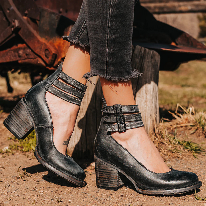 Herr Vintage Klacksandal med Ankelrem - Klassisk Elegans - Svart