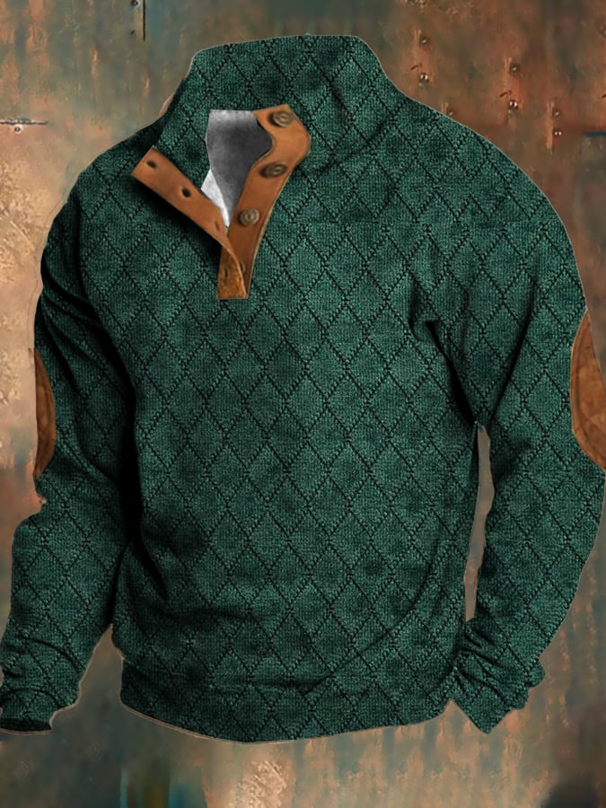 Herr Vintage Trui Med Knappar - Klassisk Vintermodell - Grön