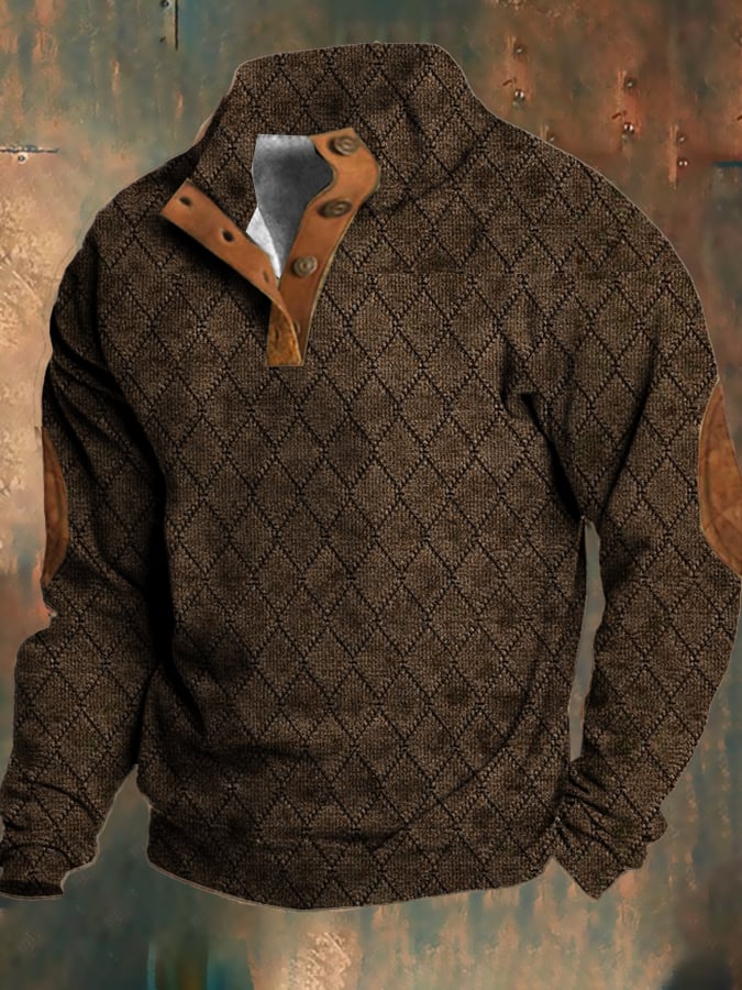 Herr Vintage Trui Med Knappar - Klassisk Vintermodell - Khaki
