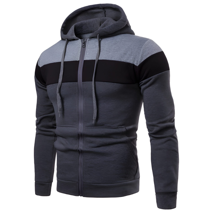 Herr Vinterjacka Sportiv Hoodie med Blixtlås - Colorblock Design - Grå
