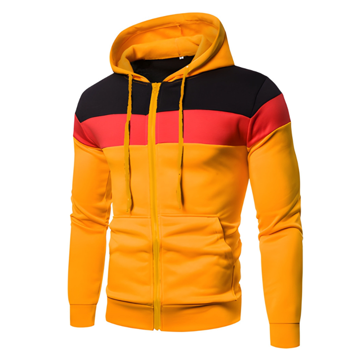 Herr Vinterjacka Sportiv Hoodie med Blixtlås - Colorblock Design - Gul