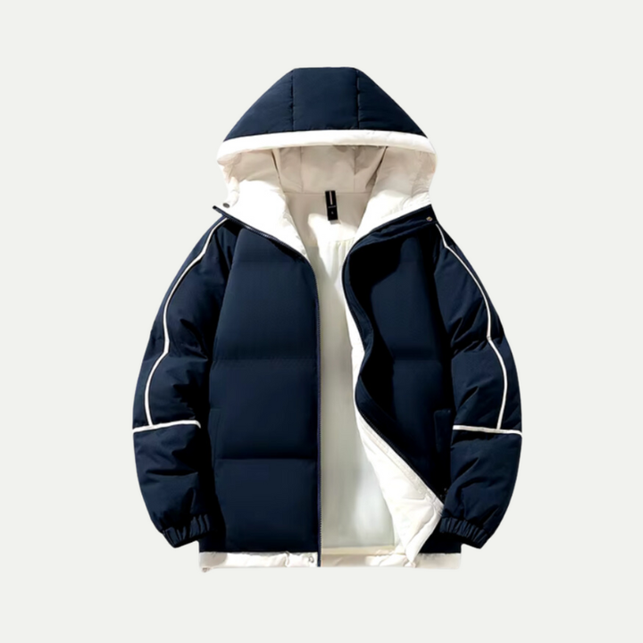 Herr Vinterjas Pufferjacka med Huva - Modern Stil - Blå