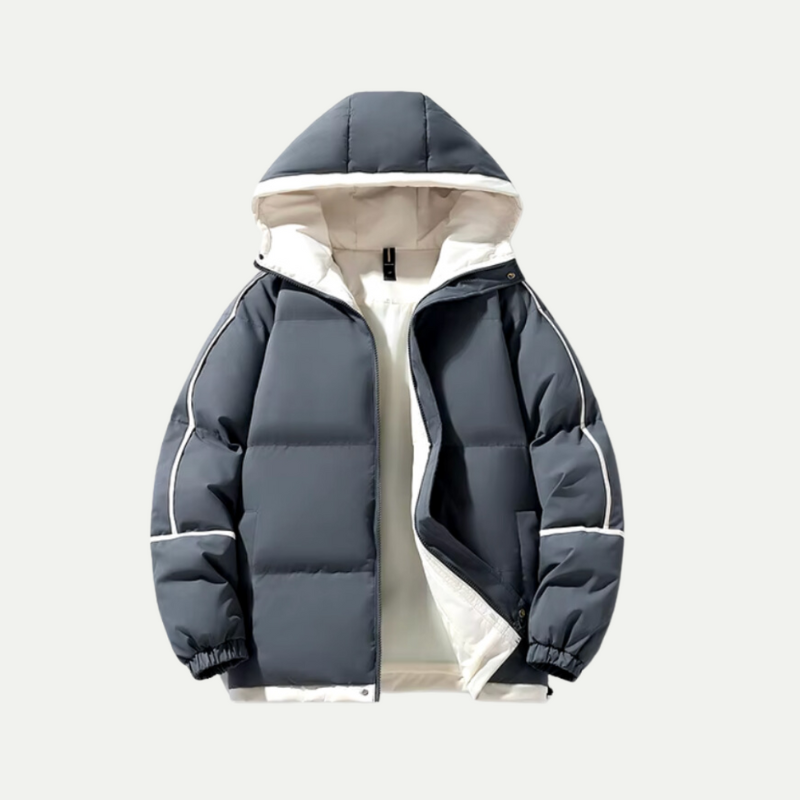 Herr Vinterjas Pufferjacka med Huva - Modern Stil - Grå
