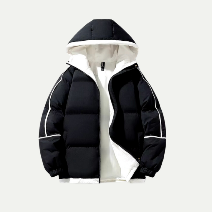 Herr Vinterjas Pufferjacka med Huva - Modern Stil - Svart