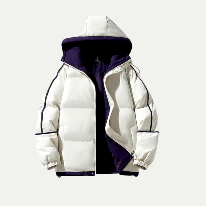 Herr Vinterjas Pufferjacka med Huva - Modern Stil - Vit