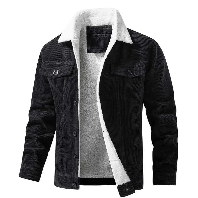 Herr Vinterjas Varm Plysch Fodrad - Casual Look - Svart