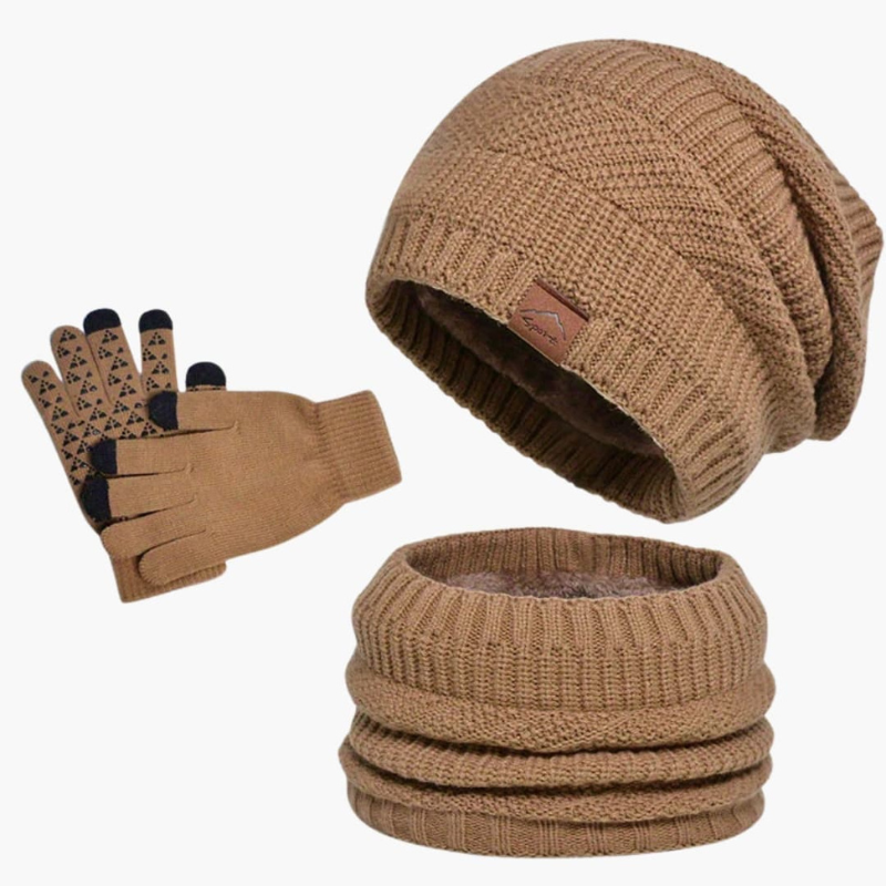 Herr Vinteruppsättning - Mössa, Halsduk &amp; Handskar - Khaki